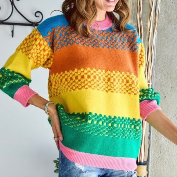 Adora Boho oversized colorblock puff sleeve sweater NWT - Picture 14 of 16